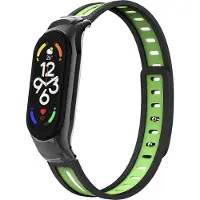 Strap-it Siliconen Smartwatch bandje - Geschikt voor Xiaomi Mi Band 7 sport bandje met frame - zwart/groen - Horlogeband / Polsband / Armband