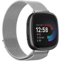 Strap-it Smartwatch bandje - Milanees bandje - geschikt voor Fitbit Versa 4 / Fitbit Sense 2 - zilver - Maat: Maat L