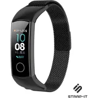 Strap-it Milanees Smartwatch bandje - Geschikt voor Honor band 4 / 5 Milanese band - zwart - Horlogeband / Polsband / Armband