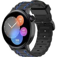 Strap-it Siliconen sport gesp bandje - geschikt voor Huawei Watch GT 2 42mm / GT 3 42mm / GT 3 Pro 43mm - zwart/blauw