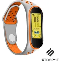 Strap-it Siliconen Smartwatch bandje - Geschikt voor Xiaomi Mi band 5 / 6 sport bandje - grijs/oranje - Horlogeband / Polsband / Armband