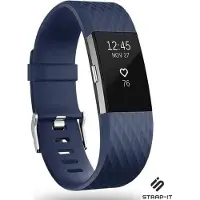Strap-it Siliconen Smartwatch bandje - Geschikt voor Fitbit Charge 2 diamant silicone band - donkerblauw - Horlogeband / Polsband / Armband - Maat: Maat S