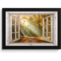 PosterMonkey Poster in lijst - Fotolijst 30x20 cm - Posters - Bos - Bomen - Herfst - Zon - Herfstbladeren - Natuur - Doorkijk - Posterlijst zwart - Decoratie - Wanddecoratie woonkamer - Muurdecoratie slaapkamer