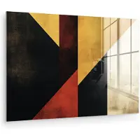 MuchoWow Glasschilderij 60x40 cm - Schilderij acrylglas - Abstract - Herfst kleuren - Goud - Vormen - Modern - Foto op glas - Muurdecoratie woonkamer - Wanddecoratie slaapkamer - Schilderijen