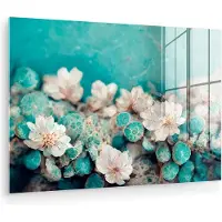 MuchoWow Glasschilderij 60x40 cm - Schilderij acrylglas - Bloemen - Blauw - Natuur - Wit - Foto op glas - Muurdecoratie woonkamer - Wanddecoratie slaapkamer - Schilderijen