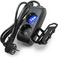 Panasonic stekkerdoos met wandmontage - 2-voudig - 1,5m - max 3500w - schroefbevestiging beugel voor op muur - muurbevestiging - wandbevestiging - monteerbaar - randaarde - zwart