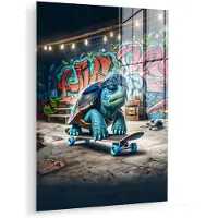 MuchoWow Glasschilderij 120x160 cm - Schilderij acrylglas - Schildpad - Graffiti - Skateboard - Jongens - Foto op glas - Muurdecoratie woonkamer - Wanddecoratie slaapkamer - Schilderijen