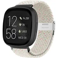 Strap-it Smartwatch bandje - Verstelbaar gevlochten nylon bandje - geschikt voor Fitbit Versa 3 / Fitbit Sense - lichtbeige