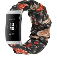 Strap-it Activity tracker bandje - Scrunchie nylon bandje - geschikt voor Fitbit Charge 3 / Fitbit Charge 4 - bloemenprint