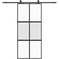vidaXL - Schuifdeur - met - beslagset - 90x205 - cm - gehard - glas - zwart