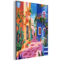 MuchoWow Aluminium schilderij 30x40 cm - Wanddecoratie metaal - Geel - Blauw - Oranje - Huis - Metalen muurdecoratie woonkamer - Decoratie industrieel - Foto op dibond - Industriële accessoires slaapkamer