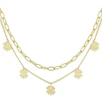 Yehwang Layered luck ketting - Goud kleur - Stainless Steel - Klaver - Klavertje - Ketting - Luck - Cadeau