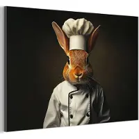 MuchoWow Aluminium schilderij 180x120 cm - Wanddecoratie metaal - Konijn - Kok - Dier - Metalen muurdecoratie woonkamer - Decoratie industrieel - Foto op dibond - Industriële accessoires slaapkamer