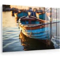 MuchoWow Glasschilderij 180x120 cm - Schilderij acrylglas - Boot - Water - Haven - Hout - Maritiem - Foto op glas - Muurdecoratie woonkamer - Wanddecoratie slaapkamer - Schilderijen