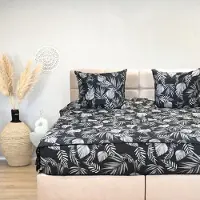 HappyBed Dekbed zonder overtrek 200x220 + instopstrook - Bedrukt dekbed zonder hoes - Hoesloos Dekbed met Print - Wasbaar - Tweepersoonsdekbed - Black Leaves