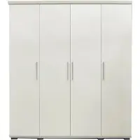 Interiax Kledingkast 'Mila' – 4 Deuren, 1 Hanger & 6 Legplanken | Wit | 183x160x52cm