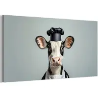 MuchoWow Aluminium schilderij 80x40 cm - Wanddecoratie metaal - Koe - Zwart - Wit - Kok - Metalen muurdecoratie woonkamer - Decoratie industrieel - Foto op dibond - Industriële accessoires slaapkamer