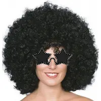 Smiffys Carnaval verkleedset afropruik zwart met sterren bril - Disco/Seventies party thema