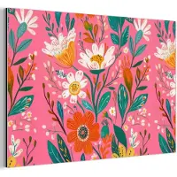 MuchoWow Aluminium schilderij 60x40 cm - Wanddecoratie metaal - Roze - Bloemen - Wit - Oranje - Metalen muurdecoratie woonkamer - Decoratie industrieel - Foto op dibond - Industriële accessoires slaapkamer