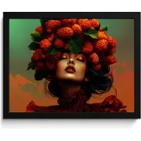 PosterMonkey Poster in lijst - Fotolijst 40x30 cm - Posters - Vrouw - Frambozen - Bladeren - Posterlijst zwart - Decoratie - Wanddecoratie woonkamer - Muurdecoratie slaapkamer