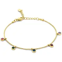CO88 Collection 8CB-91363 – Schakelarmband Dames – Gekleurde Zirkonia – Goudkleurig – Roestvrij Staal – 2 mm – 16,5+3 cm – Cadeau voor Vrouwen