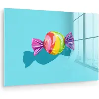 MuchoWow Glasschilderij 180x120 cm - Schilderij acrylglas - Blauw - Snoep - Regenboog - Foto op glas - Muurdecoratie woonkamer - Wanddecoratie slaapkamer - Schilderijen