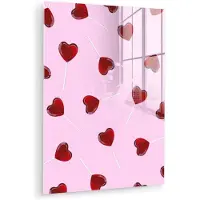 MuchoWow Glasschilderij 90x120 cm - Schilderij acrylglas - Roze - Hart - Lolly - Snoep - Foto op glas - Muurdecoratie woonkamer - Wanddecoratie slaapkamer - Schilderijen