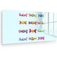 MuchoWow Glasschilderij 160x80 cm - Schilderij acrylglas - Snoepjes - Realistisch - Kleurrijk - Foto op glas - Muurdecoratie woonkamer - Wanddecoratie slaapkamer - Schilderijen