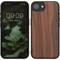 Kwmobile telefoonhoesje geschikt voor Apple iPhone 17e / iPhone 16e - Hoesje met bumper in donkerbruin - Backcover - hout