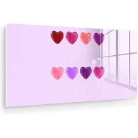 MuchoWow Glasschilderij 40x20 cm - Schilderij acrylglas - Lolly - Hart - Roze - Snoep - Foto op glas - Muurdecoratie woonkamer - Wanddecoratie slaapkamer - Schilderijen
