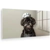 MuchoWow Glasschilderij 80x40 cm - Schilderij acrylglas - Kokskleding - Zwart - Hondje - Foto op glas - Muurdecoratie woonkamer - Wanddecoratie slaapkamer - Schilderijen