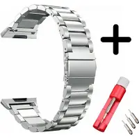 Strap-it Stalen schakel bandje - geschikt voor Fitbit Ionic - zilver + inkort toolkit