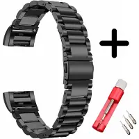 Strap-it Geschikt voor Fitbit Charge 2 bandje staal zwart + toolkit
