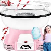 Kesser Suikerspinmachine Set voor thuis - Met 30x Suikerspinstaafjes & Maatschep - Retro Suikerspinmachine - Suikerspinmachine Met Accessoires - Hoogte 22 cm - 500 W - Roze / Wit