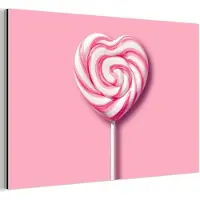MuchoWow Aluminium schilderij 180x120 cm - Wanddecoratie metaal - Snoep - Lolly - Hart- Roze - Metalen muurdecoratie woonkamer - Decoratie industrieel - Foto op dibond - Industriële accessoires slaapkamer