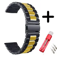 Strap-it bandje staal zwart/goud + toolkit - geschikt voor Xiaomi Amazfit GTS / GTS 2 / GTS 3 / GTS 4 / Bip / Bip S / Bip Lite / Bip U Pro