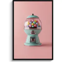 PosterMonkey Poster in lijst - Fotolijst 80x120 cm - Posters - Kauwgom - Retro - Snoep - Roze - Posterlijst zwart - Decoratie - Wanddecoratie woonkamer - Muurdecoratie slaapkamer