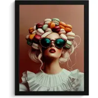 PosterMonkey Poster in lijst - Fotolijst 30x40 cm - Posters - Vrouw - Macarons - Bril - Posterlijst zwart - Decoratie - Wanddecoratie woonkamer - Muurdecoratie slaapkamer