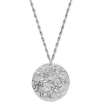 CO88 Collection - 8CN-26471 - schakelketting vrouwen hammered circel met zirconia stenen - 40+5 cm - zilverkleurig