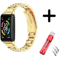 Strap-it Stalen schakel bandje - geschikt voor Huawei Band 6 / Honor Band 6 - goud + inkort toolkit