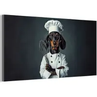 MuchoWow Aluminium schilderij 160x80 cm - Wanddecoratie metaal - Hond - Garde - Kok - Metalen muurdecoratie woonkamer - Decoratie industrieel - Foto op dibond - Industriële accessoires slaapkamer