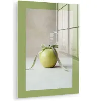 MuchoWow Glasschilderij 120x160 cm - Schilderij acrylglas - Groen - Appel - Strikje - Foto op glas - Muurdecoratie woonkamer - Wanddecoratie slaapkamer - Schilderijen