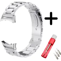Strap-it Stalen schakel bandje - geschikt voor Garmin Gear Fit 2 / Gear Fit 2 Pro - zilver + inkort toolkit