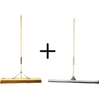 Synx Tools kokos Zachte Bezem 90cm & Vloertrekker 100cm – Bezem met steel 160cm - Cocosharen – Trekker met steel 150cm - Waterkeerrand