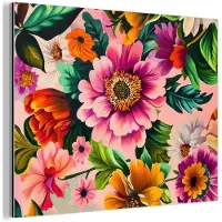 MuchoWow Aluminium schilderij 120x90 cm - Wanddecoratie metaal - Bloemen - Kleurrijk - Roze - Metalen muurdecoratie woonkamer - Decoratie industrieel - Foto op dibond - Industriële accessoires slaapkamer