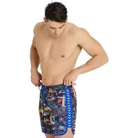 Arena Men's Icons Beach Boxer Allover Neon Blue Multi-neon B Maat: S | Zwembroeken Outlet | Heren | Blauw