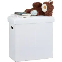 Relaxdays - opvouwbare hocker - linnen poef - opbergkist - zitkist, bank, bankje wit