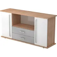 Hjh OFFICE PRO KAPA SB | Dressoir | met deuren + laden - Walnoot/Wit Sideboard Chrome metaal handgreep