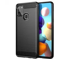 Cadorabo TPU Ultra Slim koolstof roestvrij staal Combi Cover (Galaxy A21s), Smartphonehoes, Zwart