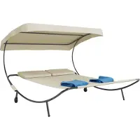 Hioshop Bindox hangmat, hangendeligstoel dubbele 130x120cm met dak, wielen, 2 kussens créme.